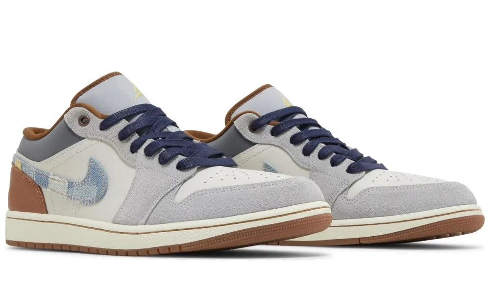 Air Jordan 1 Low SE Repaired Denim Swoosh Phantom Leather Shoe