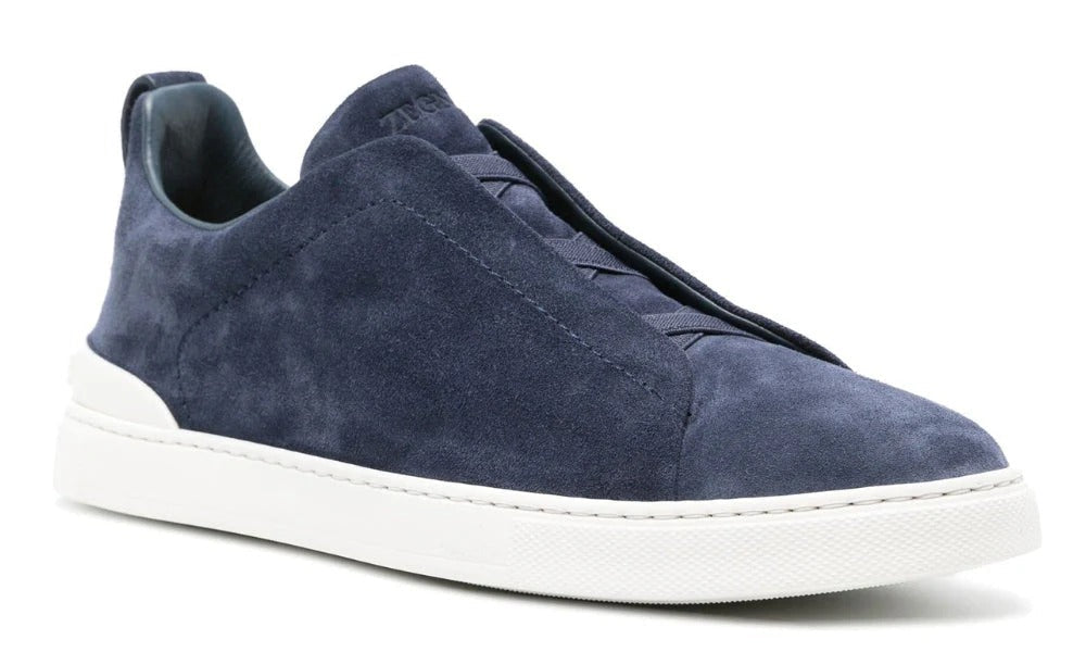 Zegna Triple Stitch Suede Sneakers in Workwear Blue Calfskin