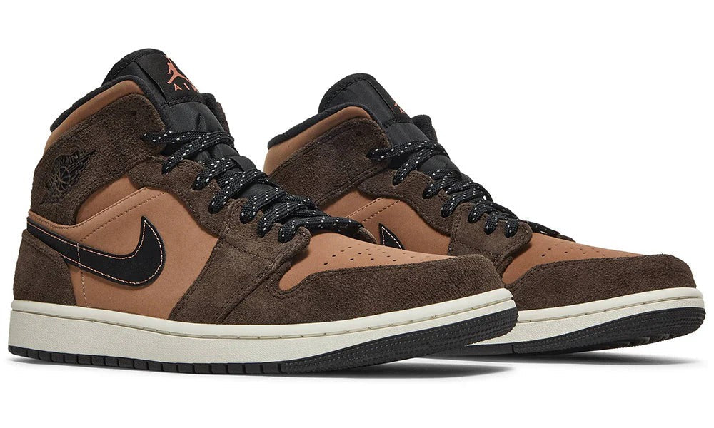 Air Jordan 1 Mid SE Dark Chocolate Leather Athletic Sneakers