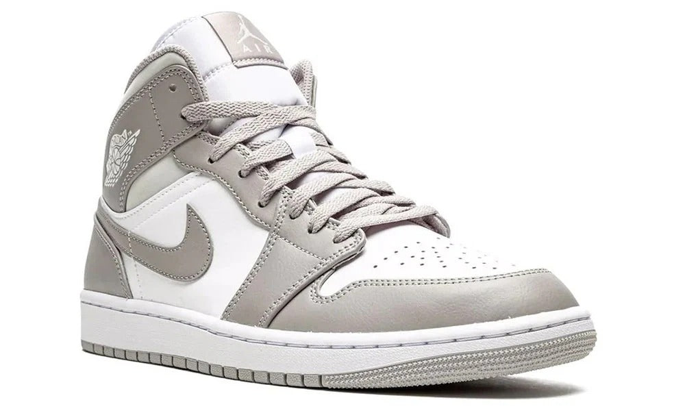 Nike Air Jordan 1 Mid Linen Grey and White Sneakers