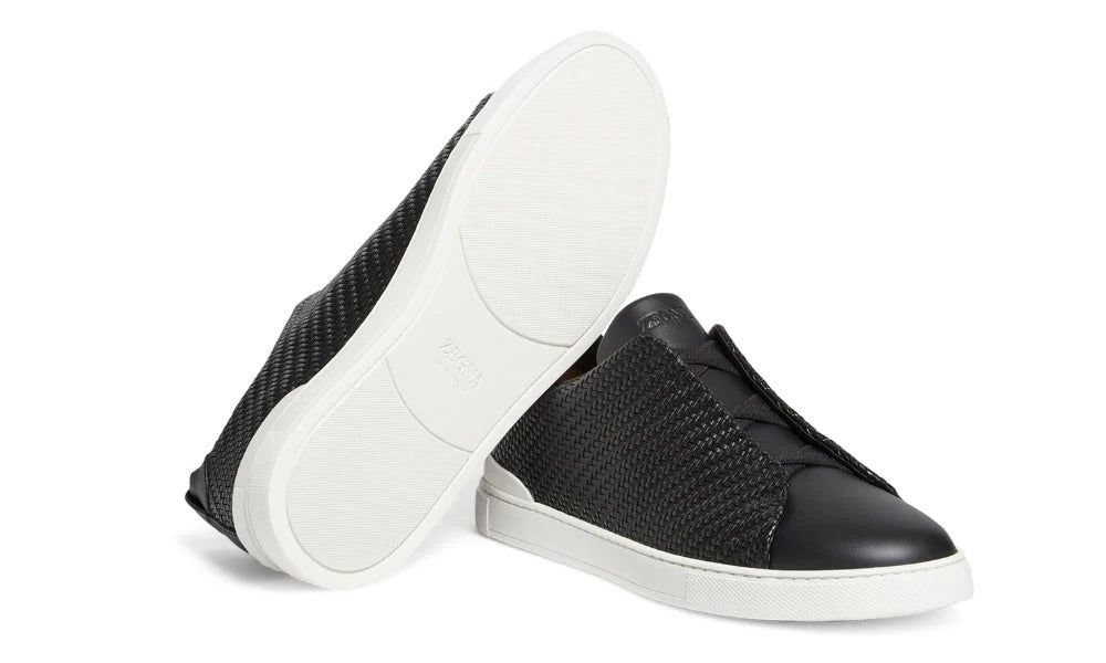 Zegna Pelletessuta Leather Triple Stitch "Black"