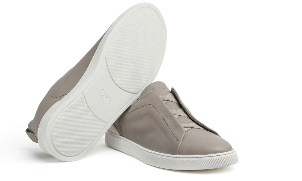 Zegna SECONDSKIN Triple Stitch Leather Sneakers in Light Grey