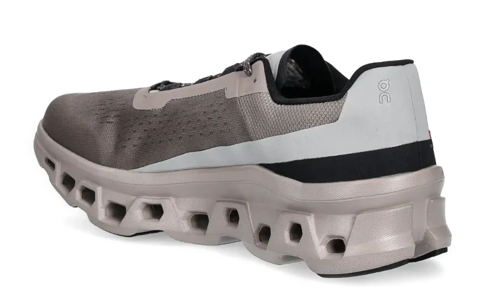 On Running Cloudmonster Taupe Grey Breathable Mesh Sneakers with Helion Foam