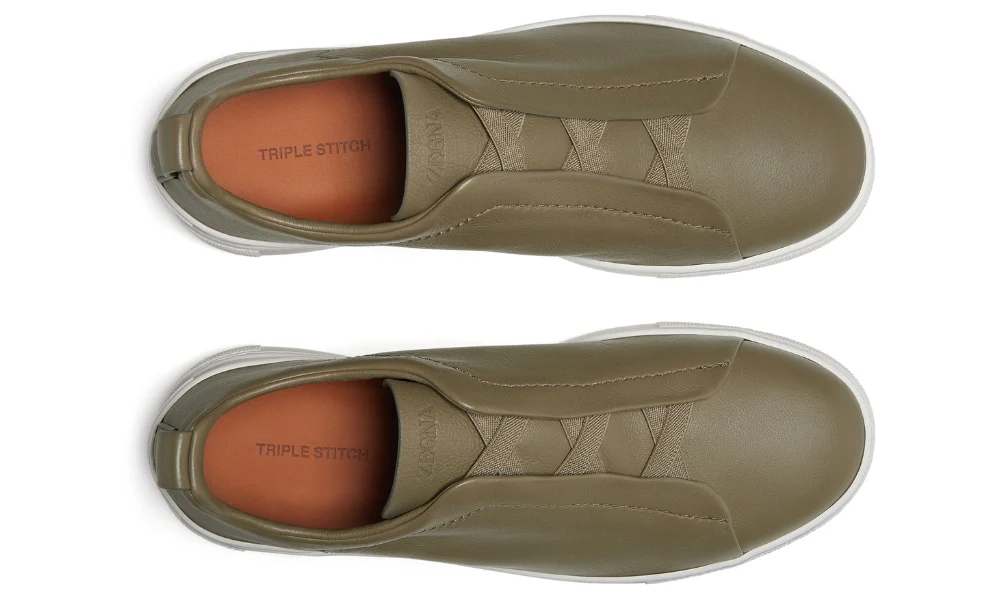 Zegna Triple Stitch leather sneakers "olive green"