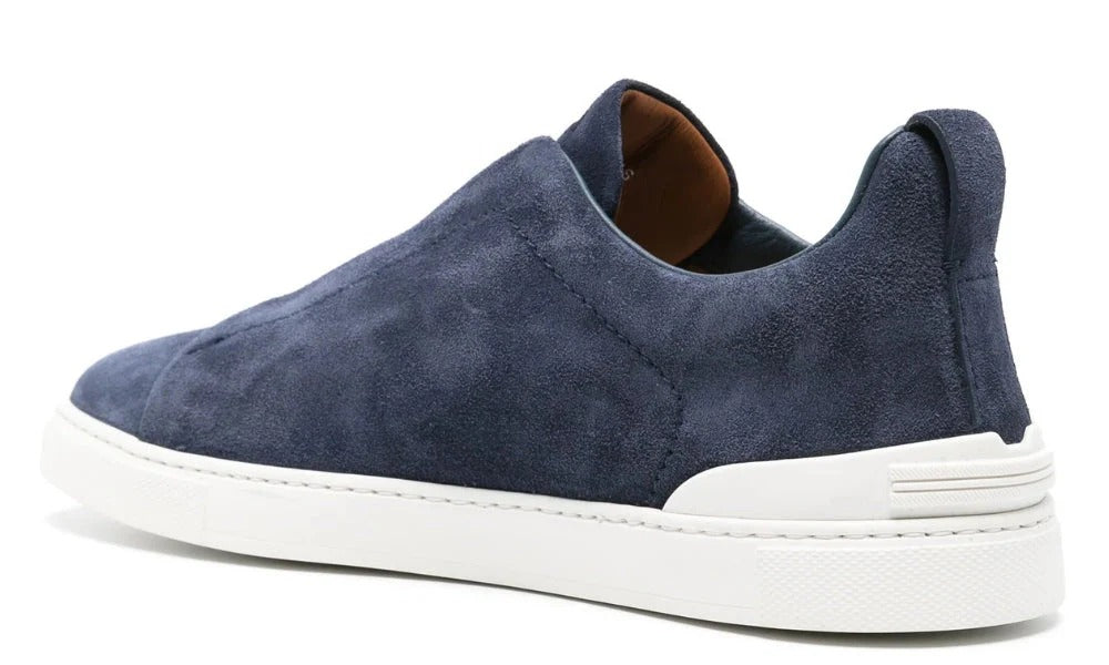 Zegna Triple Stitch Suede Sneakers in Workwear Blue Calfskin