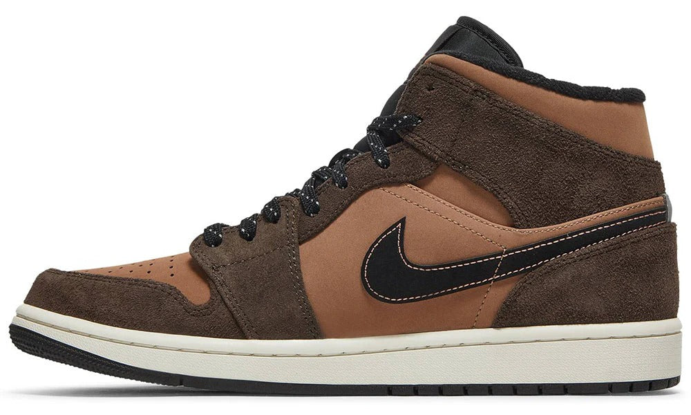 Air Jordan 1 Mid SE Dark Chocolate Leather Athletic Sneakers