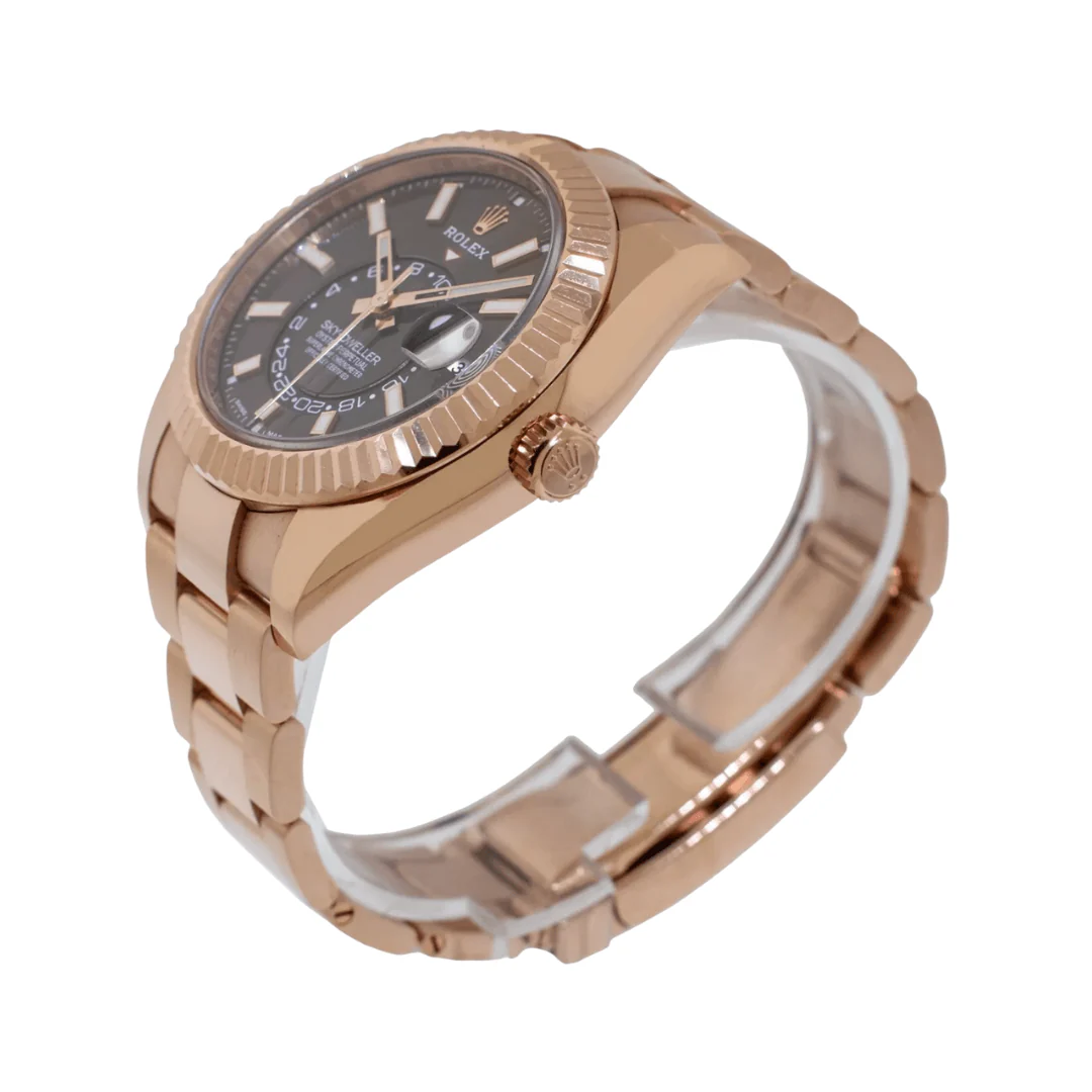 Rolex Sky-Dweller Everose Gold Case Chocolate Index Dial Men Watch