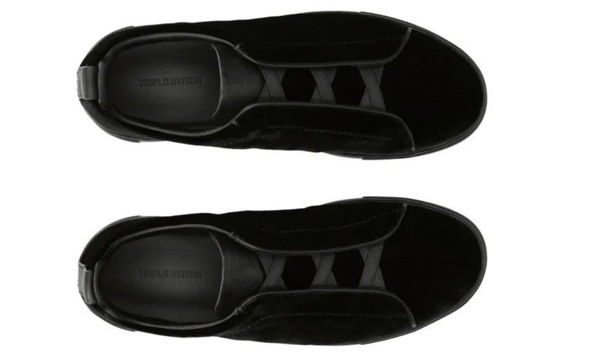ZEGNA Velvet Triple Stitch Sneakers "Black"