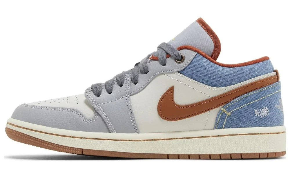 Air Jordan 1 Low Phantom Denim Leather and Textile Sneakers