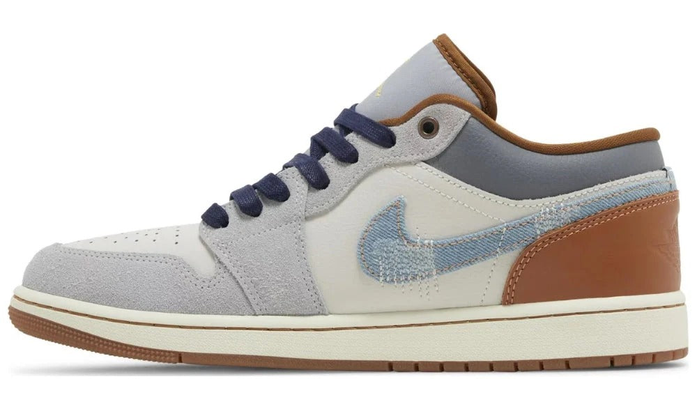 Air Jordan 1 Low SE Repaired Denim Swoosh Phantom Leather Shoe