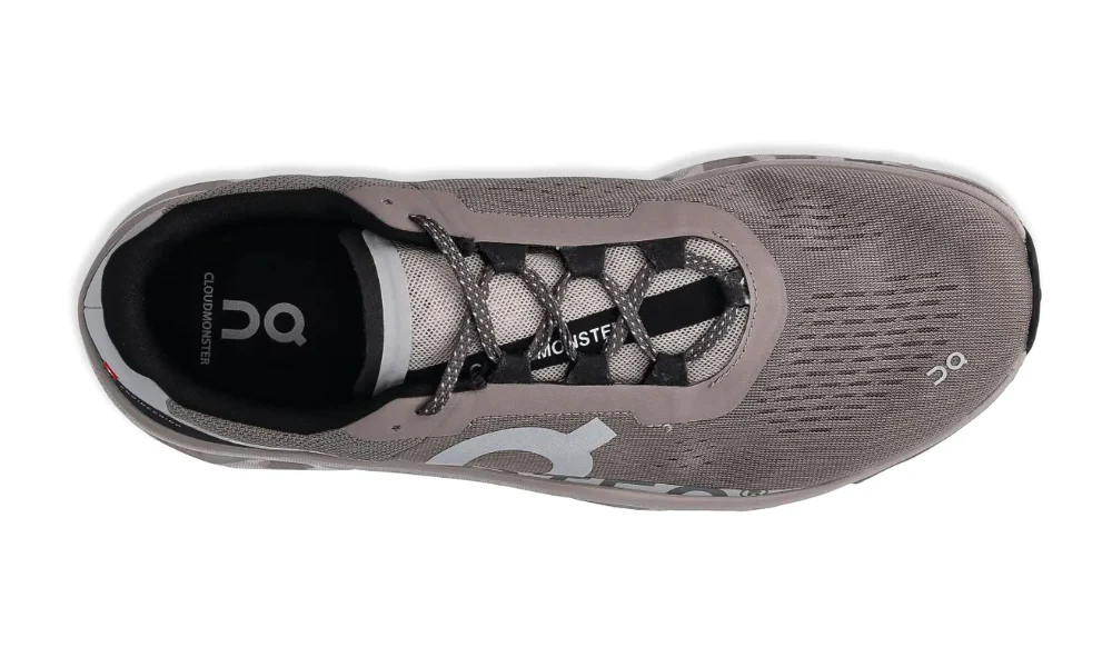 On Running Cloudmonster Taupe Grey Breathable Mesh Sneakers with Helion Foam