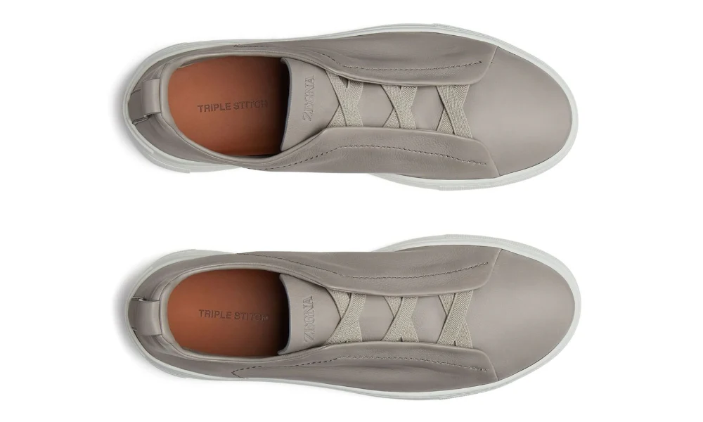 Zegna SECONDSKIN Triple Stitch Leather Sneakers in Light Grey
