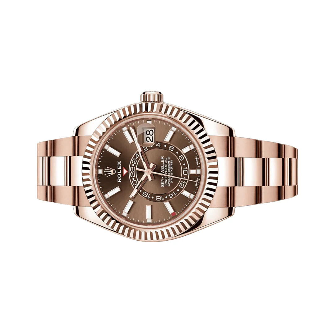 Rolex Sky-Dweller Everose Gold Case Chocolate Index Dial Men Watch