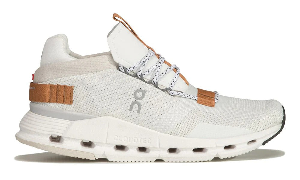 ON RUNNING Cloudnova Women's Performance Sneakers in White and Brown