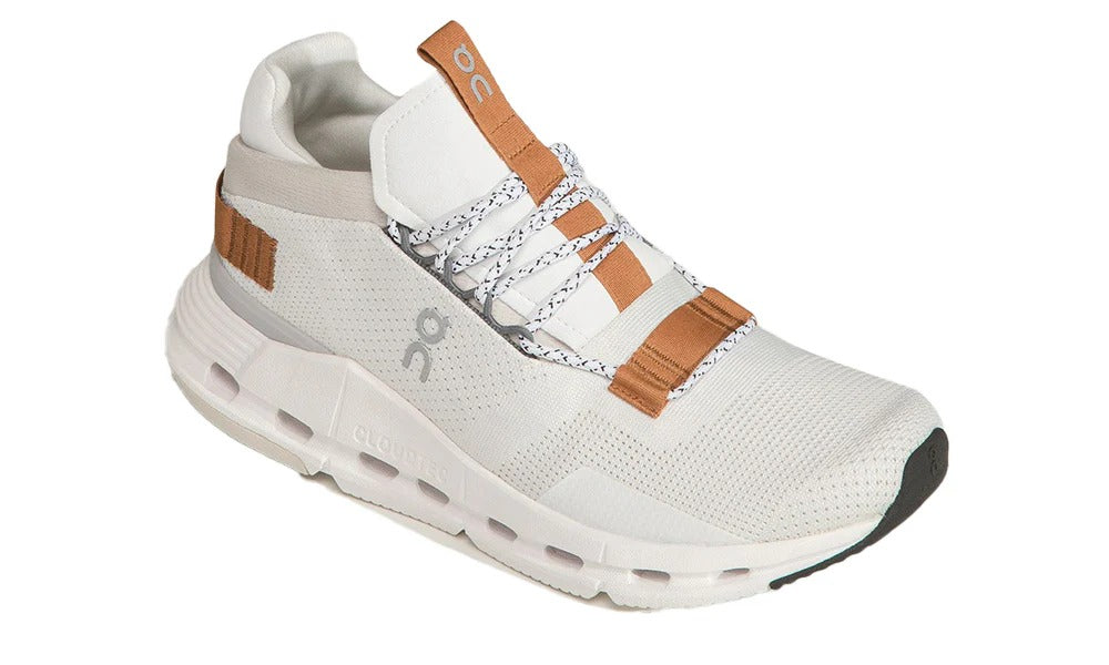ON RUNNING Cloudnova Women's Performance Sneakers in White and Brown