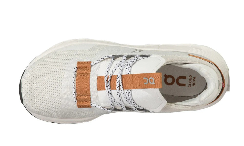 ON RUNNING Cloudnova Women's Performance Sneakers in White and Brown
