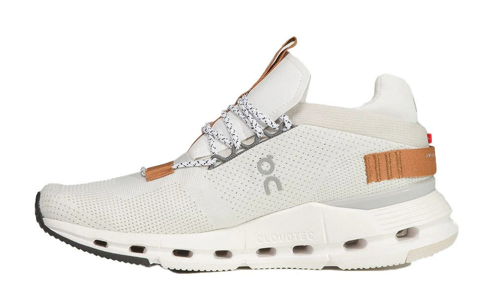 ON RUNNING Cloudnova Women's Performance Sneakers in White and Brown