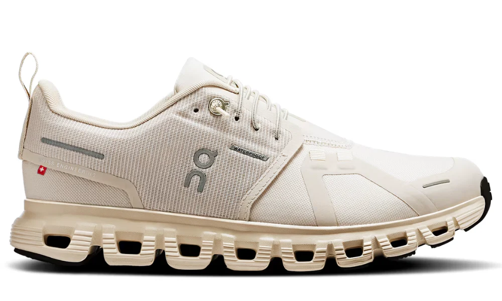 On Cloud 6 Waterproof Running Shoes in Pearl and Cream