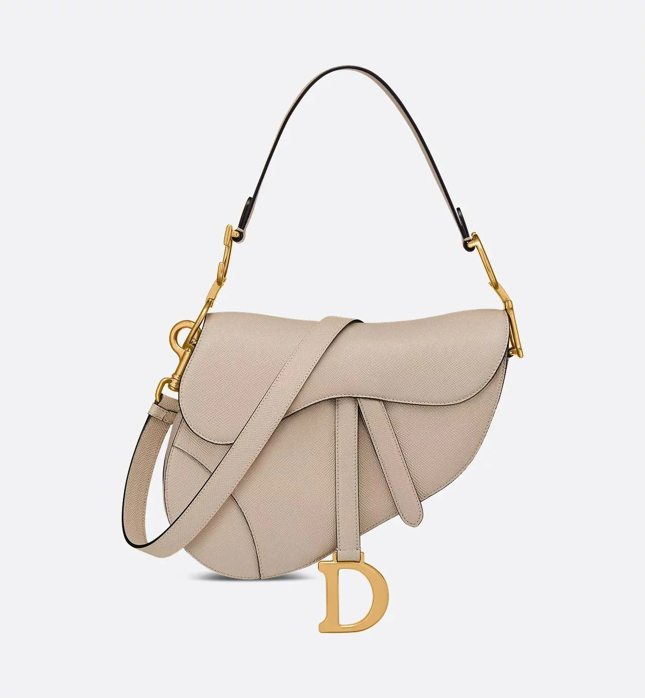 Elegant Powder Beige Saddle Bag with Adjustable Shoulder Strap