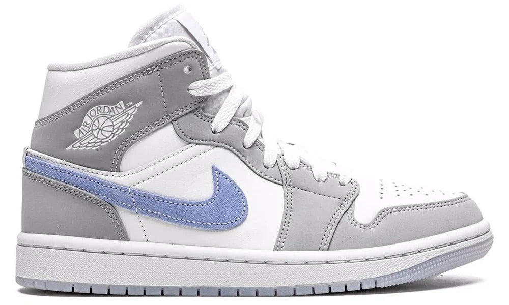 Air Jordan 1 Mid Wolf Grey Sporty Leather Basketball Sneakers Blue