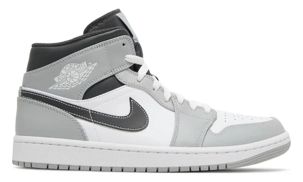 Air Jordan 1 Mid Light Smoke Grey Leather Basketball Sneakers