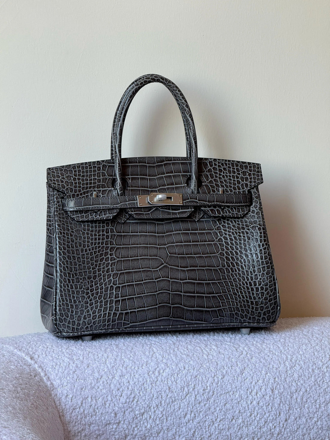 Elegant Crocodile Embossed Designer Style Handbag With Dust Bag
