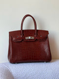 Premium Designer Style Crocodile Embossed Handbag With Matching Dust Bag