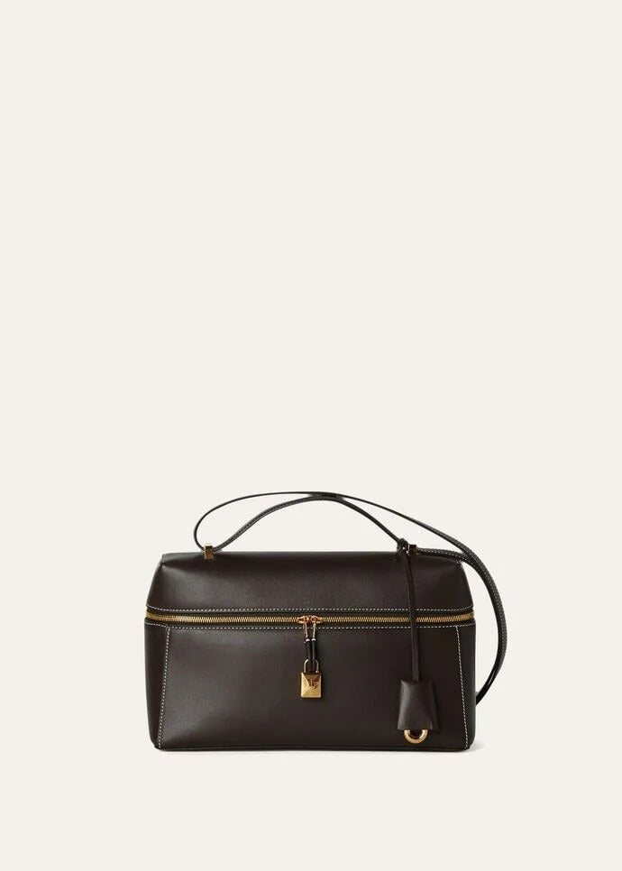 Loro Piana Extra Bag L27 Smooth Dark Chocolate Licorice Handbag