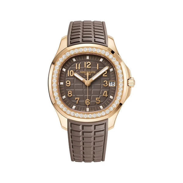Patek Philippe Aquanaut Gold Watch with Elegant Taupe Brown Dial