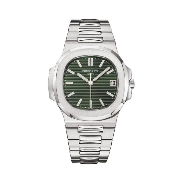 Patek Philippe Inspired Nautilus Sport Watch Sunburst Olive Green Dial