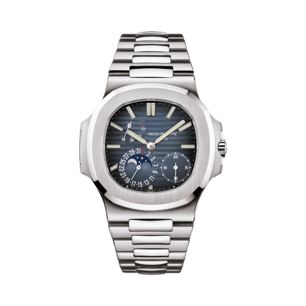 Patek Philippe Nautilus Moon Phase Blue Dial Stainless Steel Watch