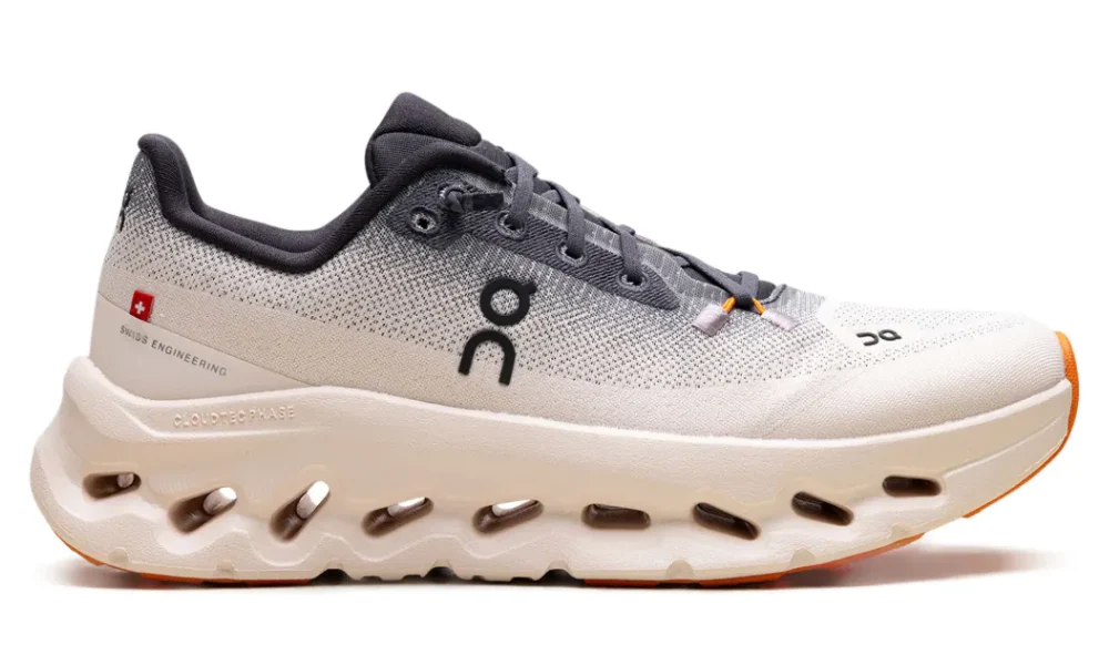 On Cloudtilt Beige Purple Breathable Mesh Low Top Performance Sneakers
