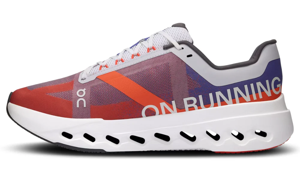 On Cloudsurfer Next Lightweight Running Shoes in Indigo and Flame