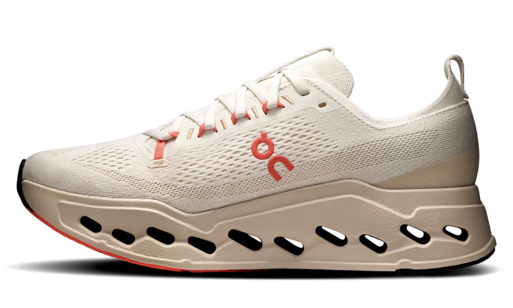 On Cloudsurfer Max Ivory Salmon Maximum Cushioning Smooth Running Shoes