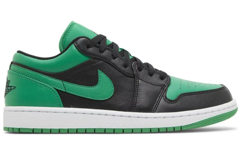 Air Jordan 1 Low Black Lucky Green Leather Sneakers