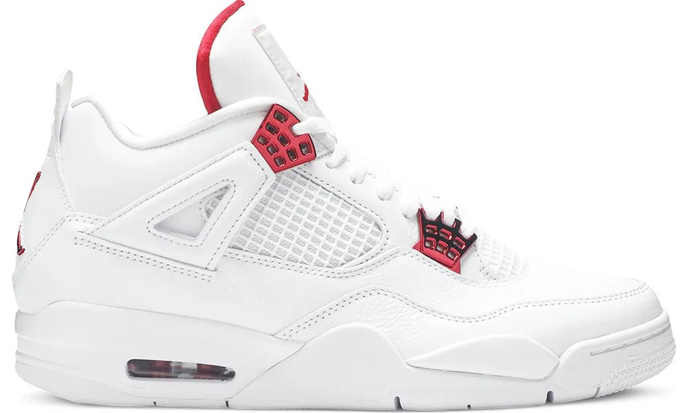 Nike Air Jordan 4 Retro Red Metallic White Leather Sneakers