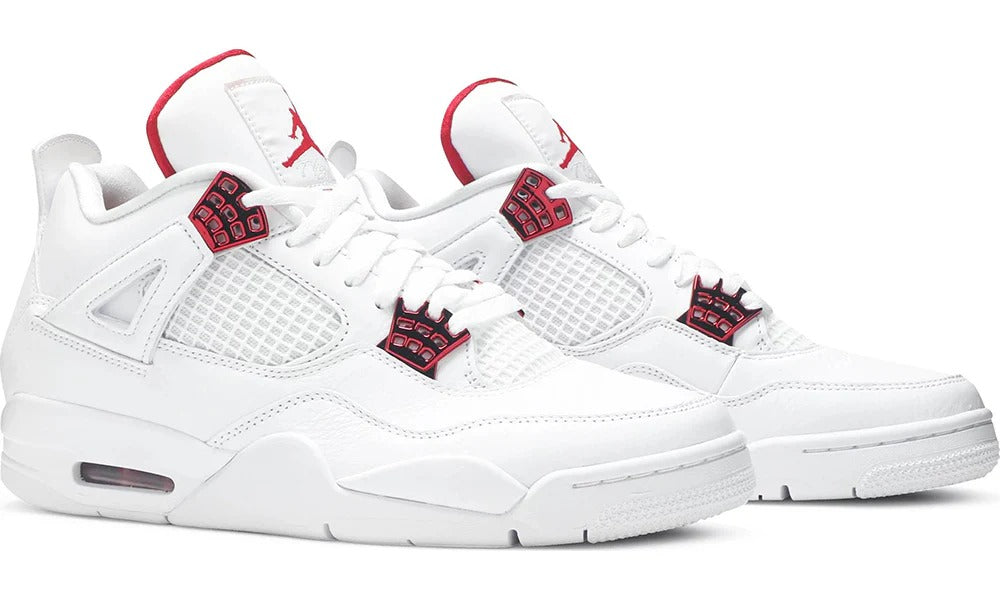 Nike Air Jordan 4 Retro Red Metallic White Leather Sneakers