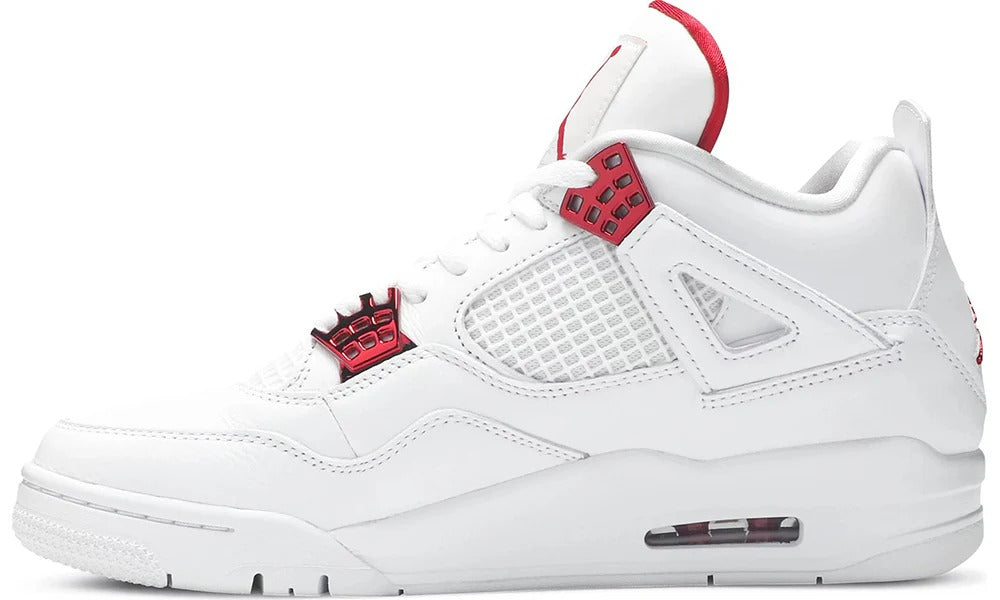 Nike Air Jordan 4 Retro Red Metallic White Leather Sneakers