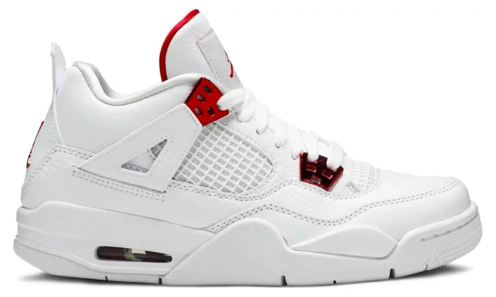 Nike Air Jordan 4 Retro Red Metallic White Leather Sneakers
