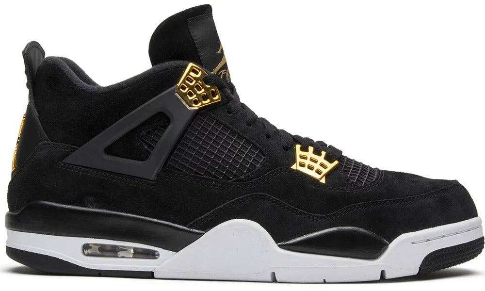 Air Jordan 4 Retro Royalty Black Suede and Gold Sneakers