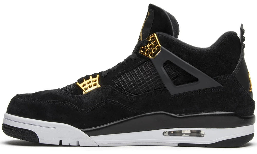 Air Jordan 4 Retro Royalty Black Suede and Gold Sneakers