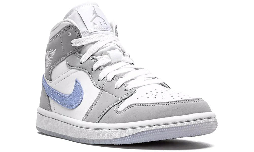 Air Jordan 1 Mid Wolf Grey Sporty Leather Basketball Sneakers Blue