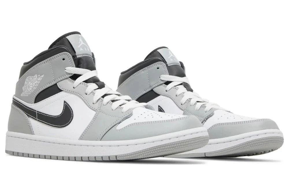 Air Jordan 1 Mid Light Smoke Grey Leather Basketball Sneakers