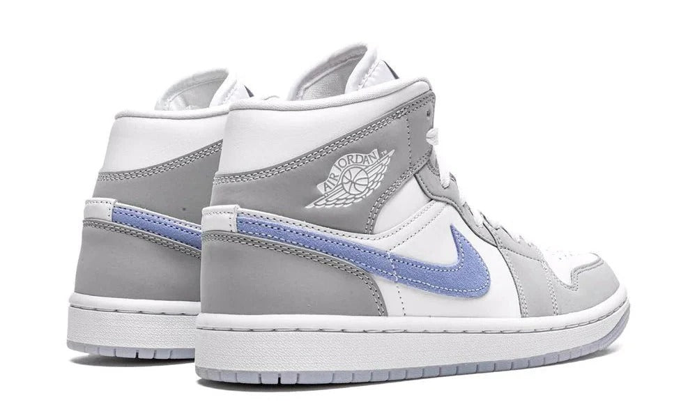 Air Jordan 1 Mid Wolf Grey Sporty Leather Basketball Sneakers Blue