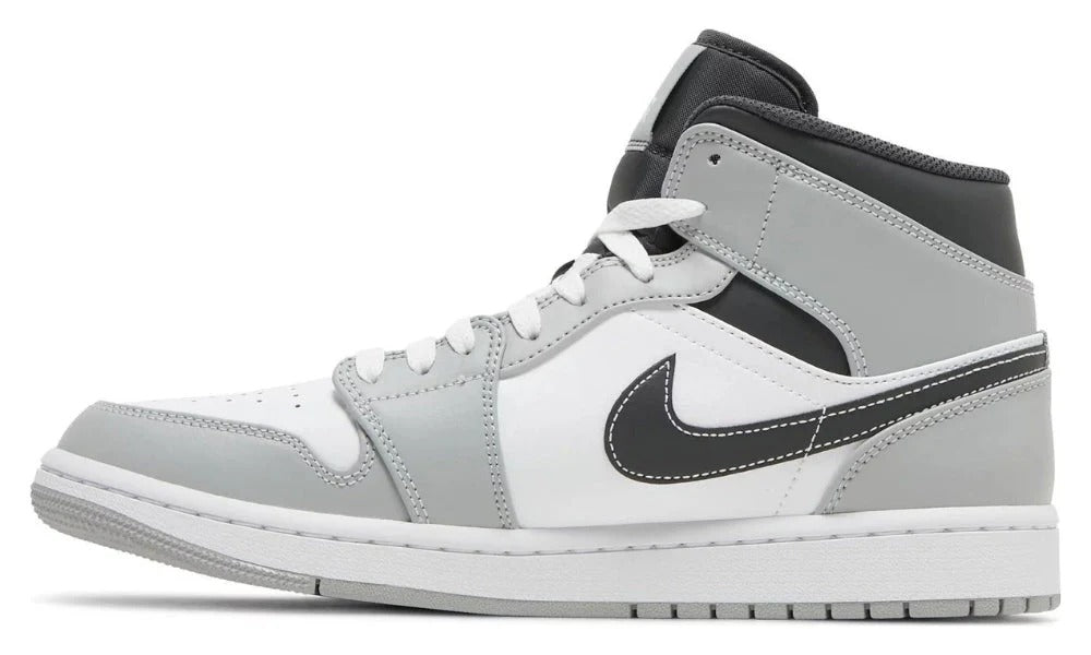 Air Jordan 1 Mid Light Smoke Grey Leather Basketball Sneakers